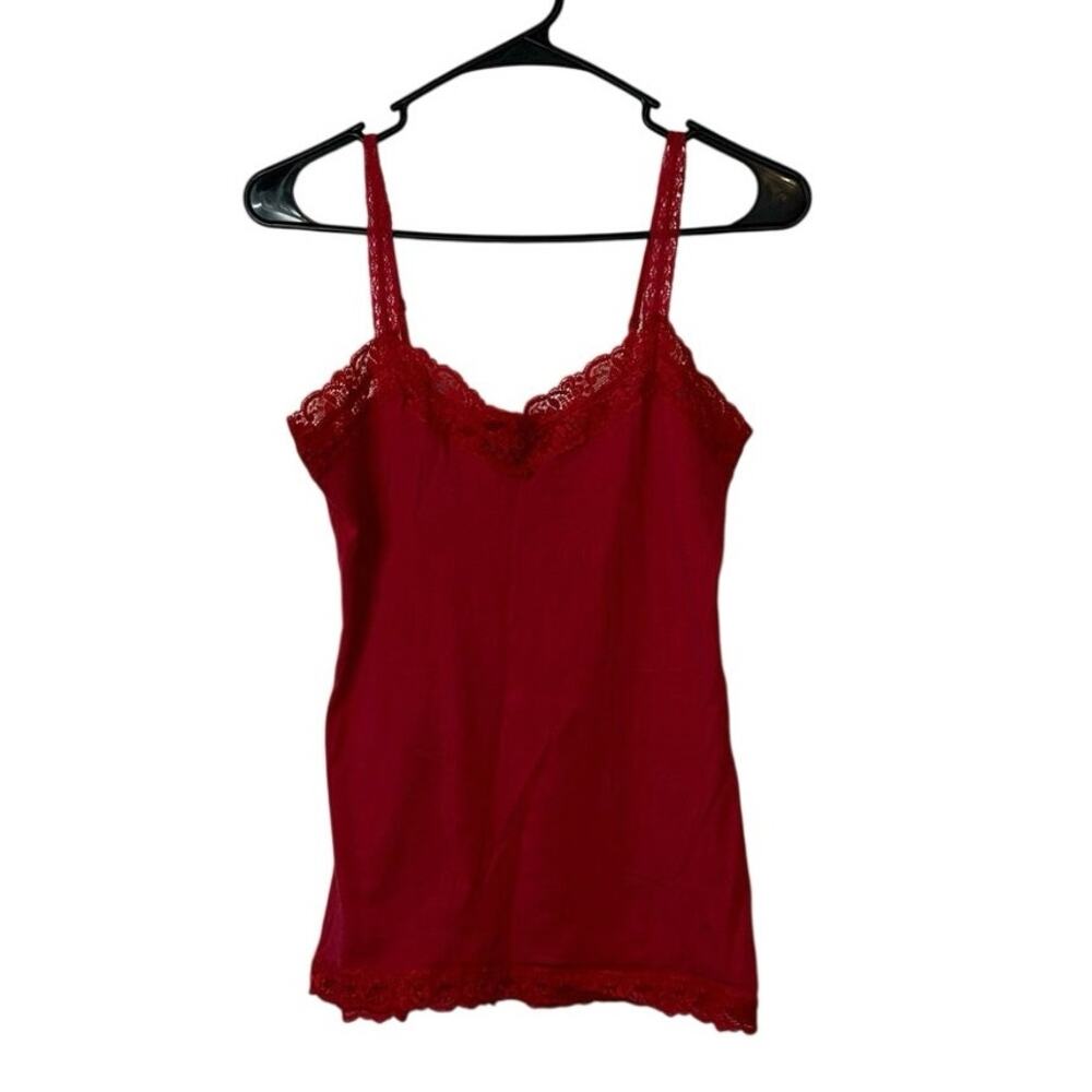 Wet Seal‎ Lace Trim Camisole Tank Size L Red Preppy Y2K Stretch Layers Feminine